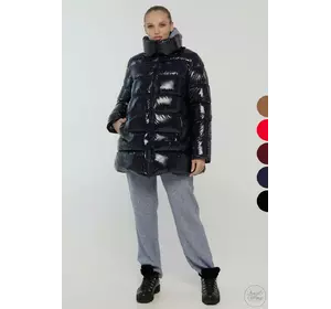 Длинная зимняя куртка большие размеры из ткани Монклер без капюшона – P0267