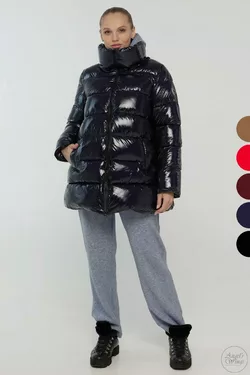 Длинная зимняя куртка большие размеры из ткани Монклер без капюшона – P0267