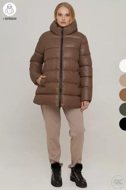 Длинная женская зимняя куртка большой размер матовая с капюшоном – P0276