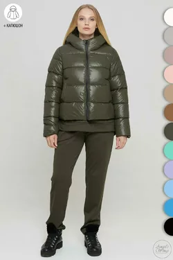 Женская зимняя куртка большого размера средней длины матовая с капюшоном – P0275