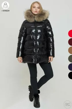 Длинная зимняя куртка большие размеры из ткани Монклер с мехом и капюшоном – P0278