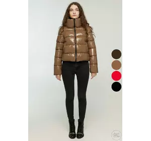 Зимняя куртка средней длины лаковая без капюшона – P0265